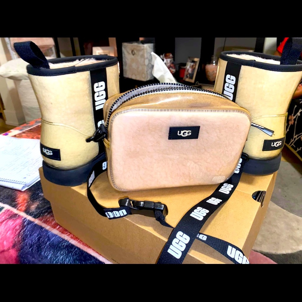 UGG rain boots and matching crossbody. Only worn once.